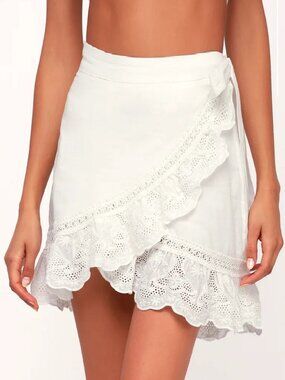 Somedays Lovin' Carry Away Ivory Eyelet Lace Wrap Skirt XS Beach Coverup b48
